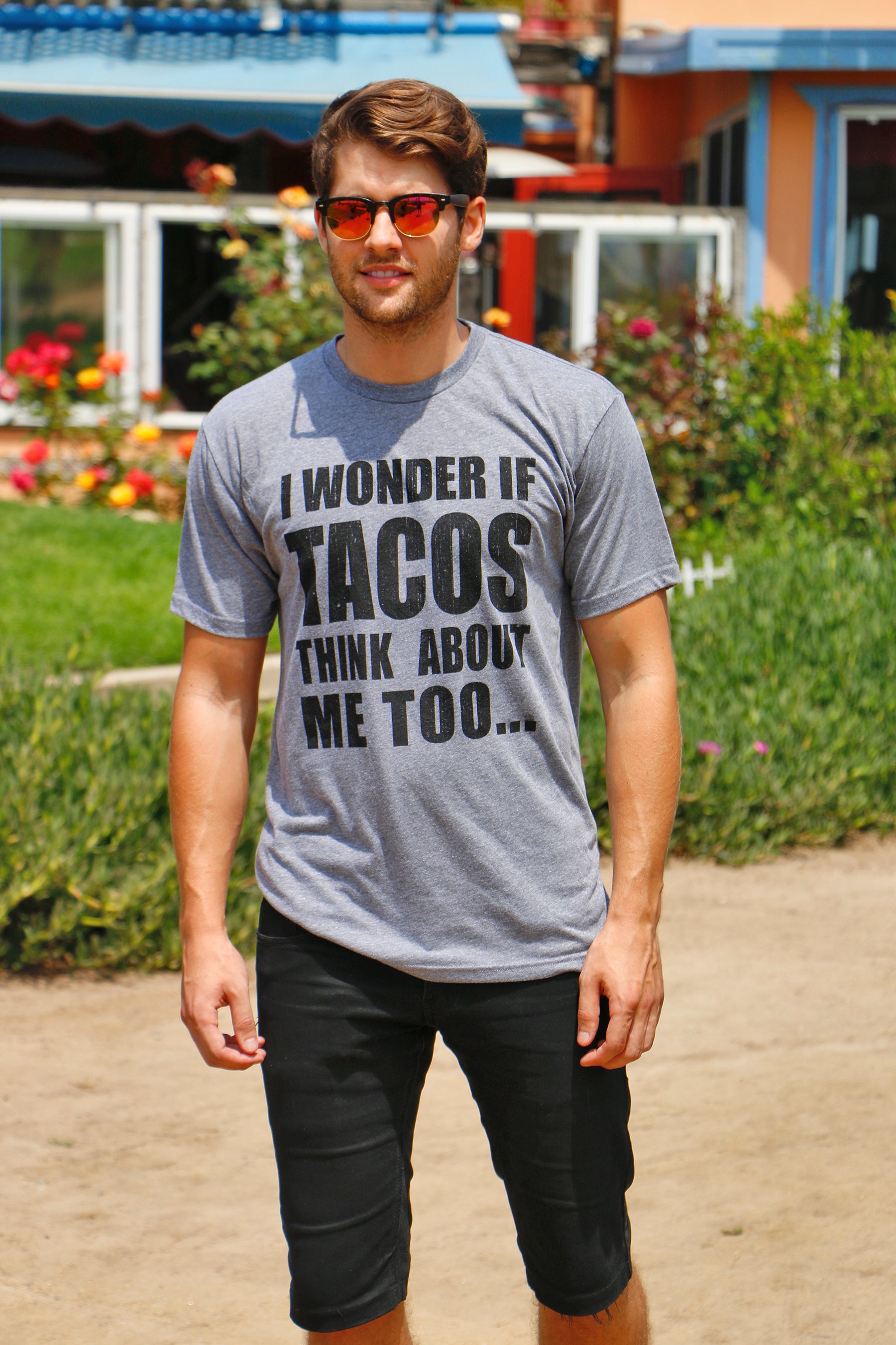 Funny Light Heather Grey - Wonder Tacos I Wonder If Tacos Think About Me Too Mens T Shirt Nerdy Cinco De Mayo Food Tee