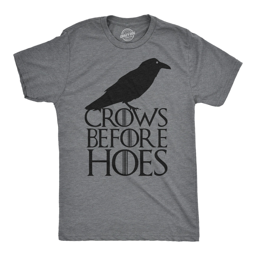 Funny Dark Heather Grey Crows Before Hoes Mens T Shirt Nerdy Animal Retro Tee