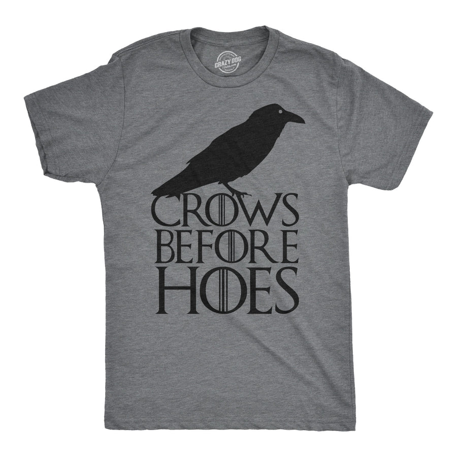 Funny Dark Heather Grey Crows Before Hoes Mens T Shirt Nerdy Animal Retro Tee