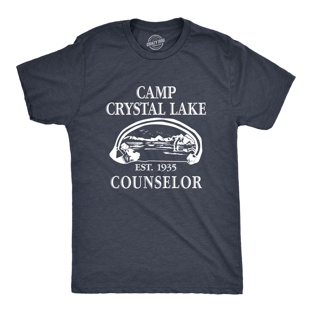 Funny Heather Navy Camp Crystal Lake Mens T Shirt Nerdy Halloween TV &amp; Movies Camping Retro Tee