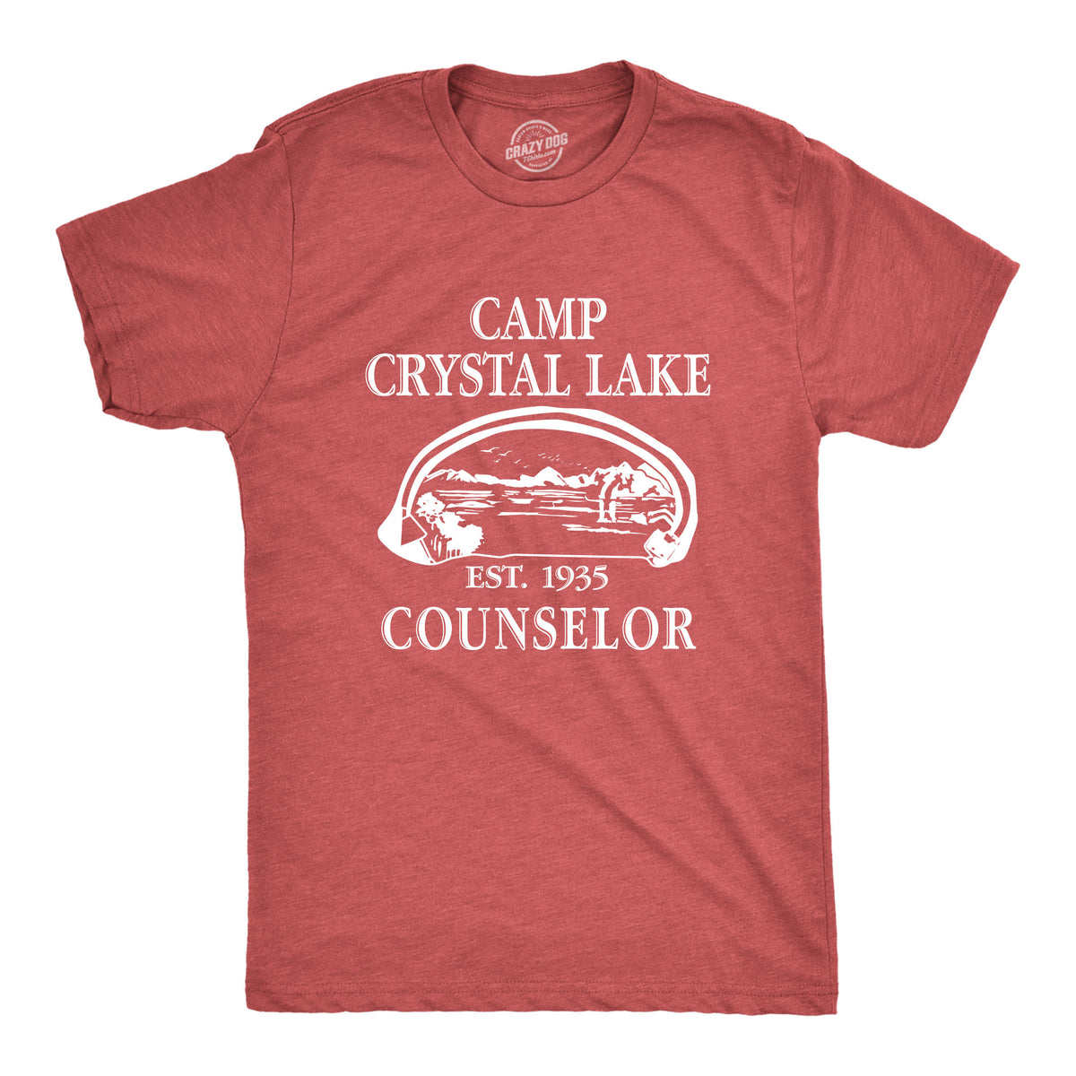 Funny Heather Red Camp Crystal Lake Mens T Shirt Nerdy Halloween TV &amp; Movies Camping Retro Tee