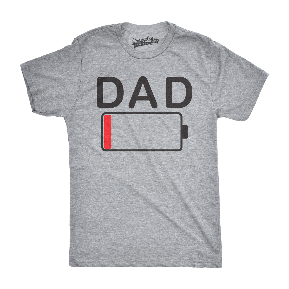 Funny Light Heather Grey Dad Battery Low Mens T Shirt Nerdy Father&#39;s Day Tee
