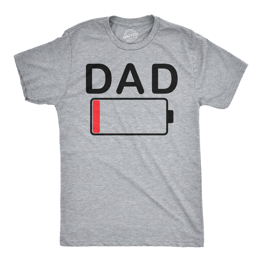 Funny Light Heather Grey Dad Battery Low Mens T Shirt Nerdy Father's Day Tee