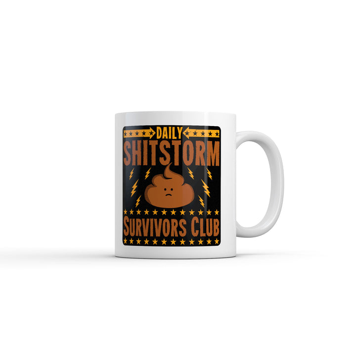 Funny White Daily Shitstorm Survivors Club Coffee Mug Nerdy toilet Tee
