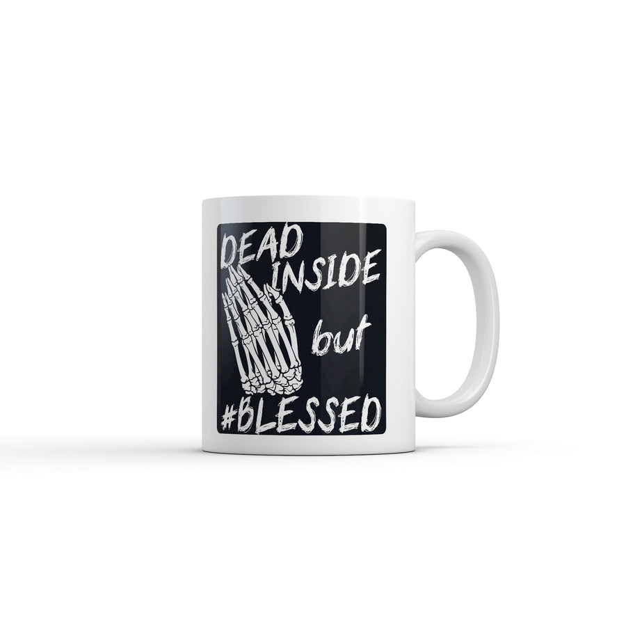 Funny White Dead Inside But Blessed Coffee Mug Nerdy Halloween Tee
