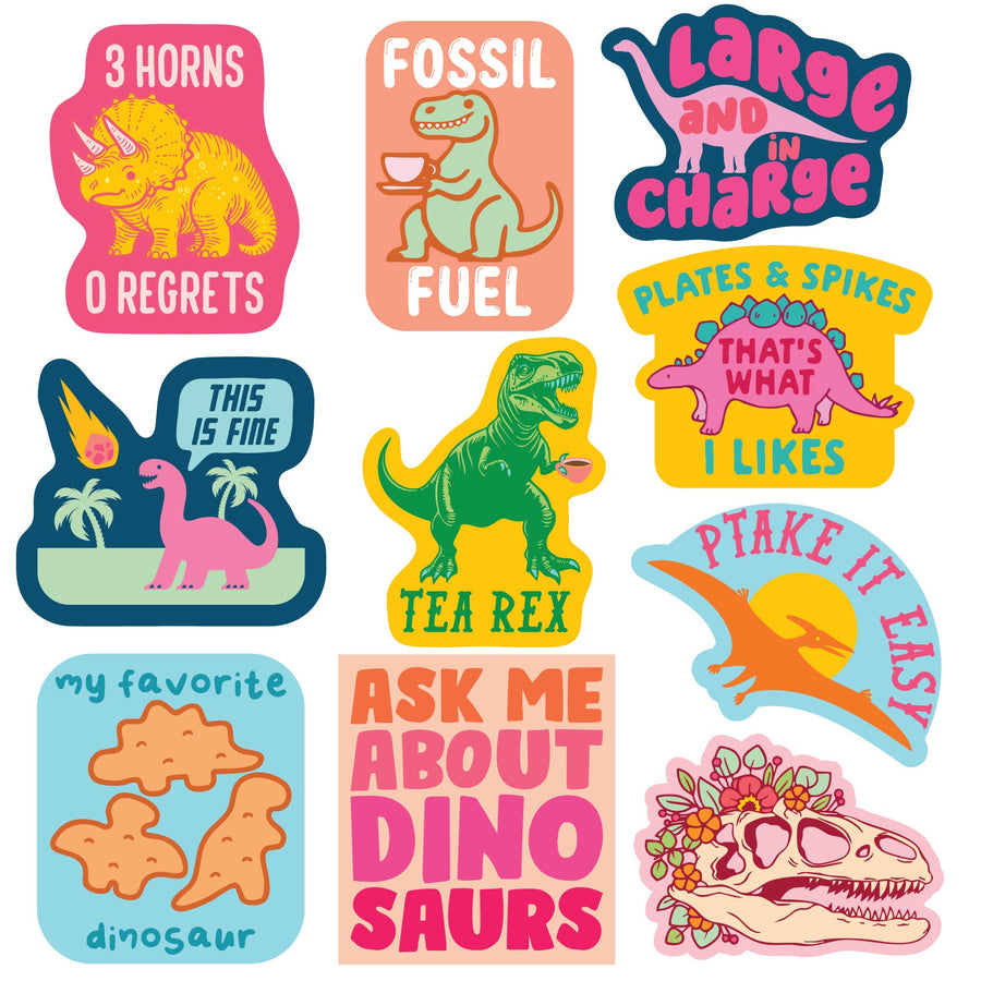 Funny Multi Dinosaur Stickers Nerdy Dinosaur Tee