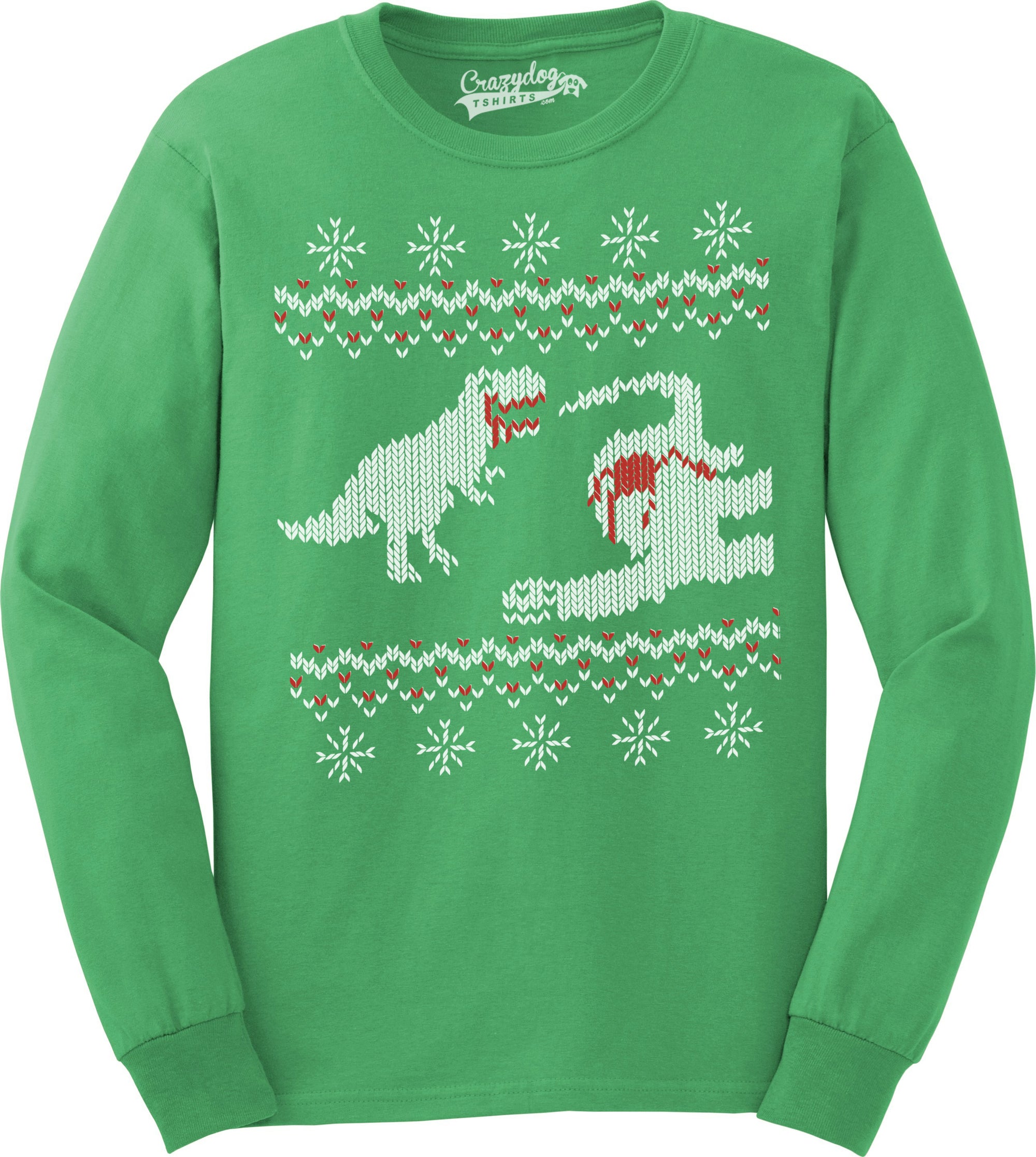 Funny Forest Green Dinosaur Snack Sweatshirt Nerdy Christmas Dinosaur Ugly Sweater Tee