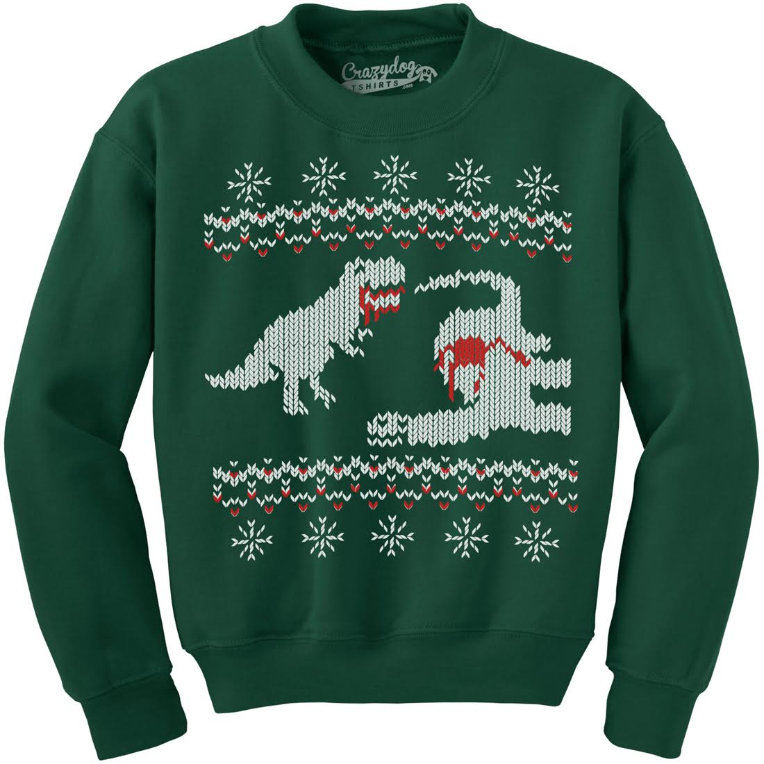 Funny Forest Green Dinosaur Snack Sweatshirt Nerdy Christmas Dinosaur Ugly Sweater Tee