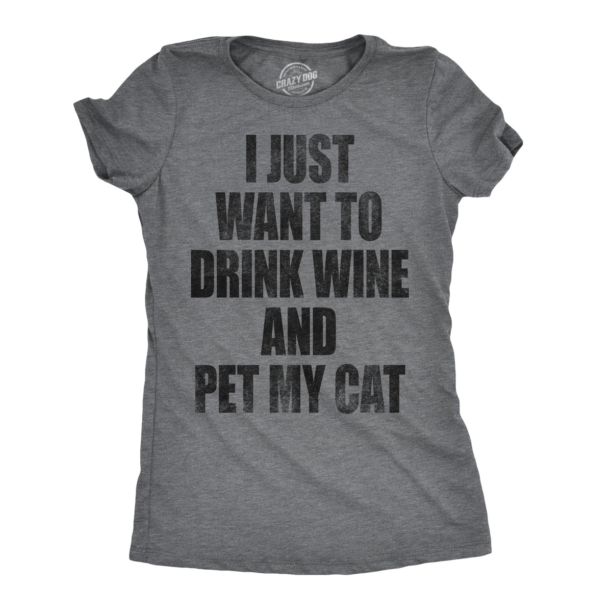 Funny Dark Heather Grey Womens T Shirt Nerdy Wine Cat Tee