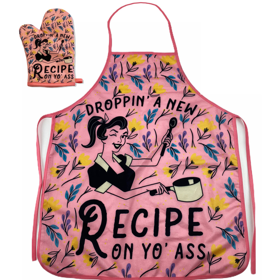 Funny Pink Droppin A New Recipe On Yo Ass Oven Mitt + Apron Nerdy Food Tee