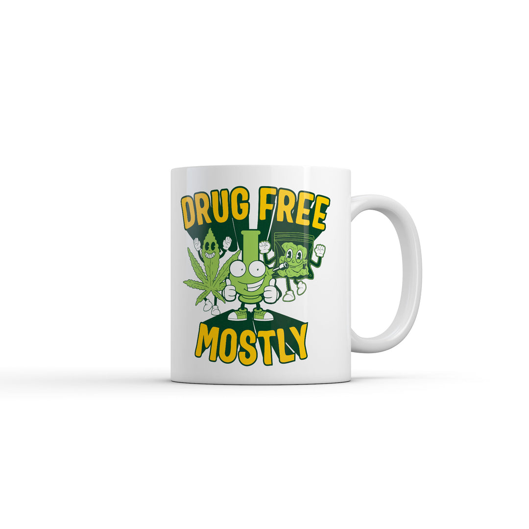 Funny White Drug Free Mostly Coffee Mug Nerdy 420 Tee