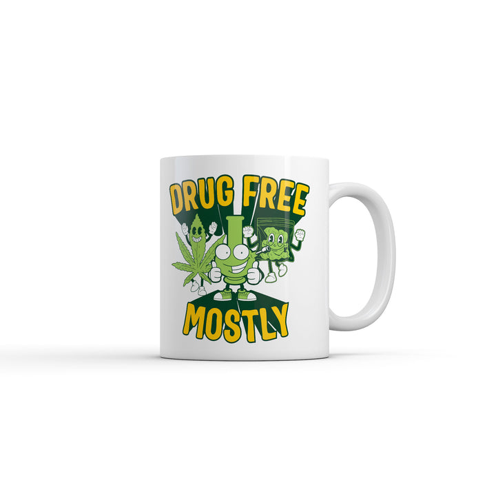 Funny White Drug Free Mostly Coffee Mug Nerdy 420 Tee