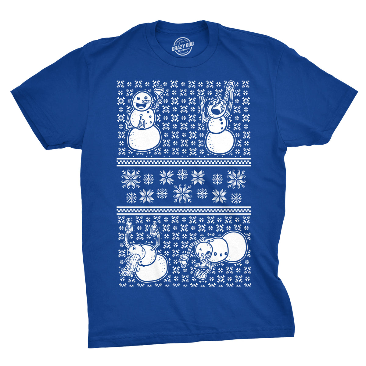 Funny Blue Drunk Snowmen Ugly Christmas Sweater Mens T Shirt Nerdy Christmas Drinking Ugly Sweater Tee