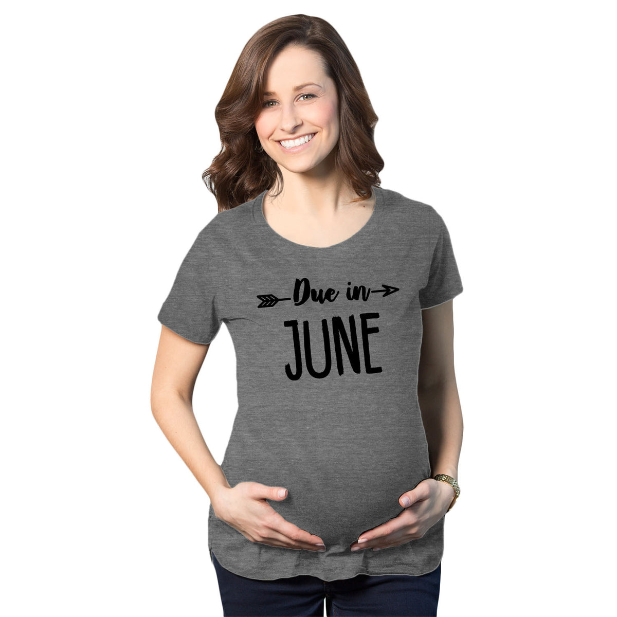 Funny Dark Heather Grey - June Due In Announcement Maternity T Shirt Nerdy Tee