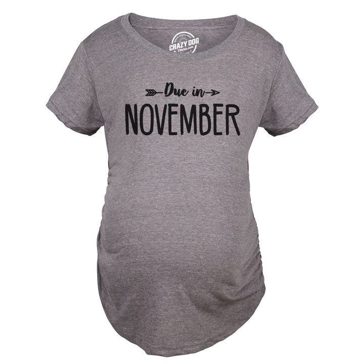 Funny Dark Heather Grey - November Due In Announcement Maternity T Shirt Nerdy Tee
