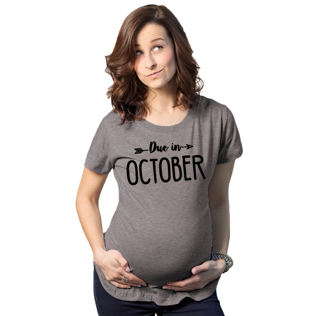 Funny Dark Heather Grey - October Due In Announcement Maternity T Shirt Nerdy Tee
