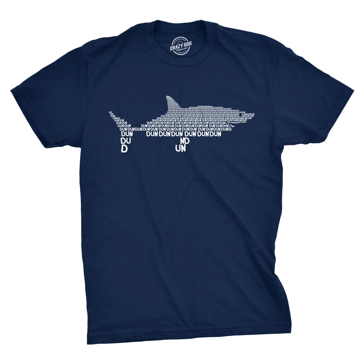 Funny Heather Navy - Dun Dun Dun Dun Dun Graphic Shark Text Mens T Shirt Nerdy Shark Week Music Tee