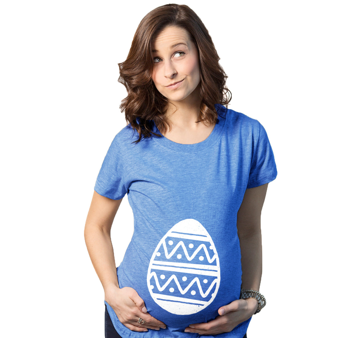 Funny Heather Light Blue Easter Egg Baby Bump Maternity T Shirt Nerdy Easter Tee