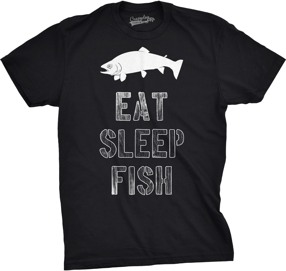 Funny Black Eat Sleep Fish Mens T Shirt Nerdy Fishing Retro Tee
