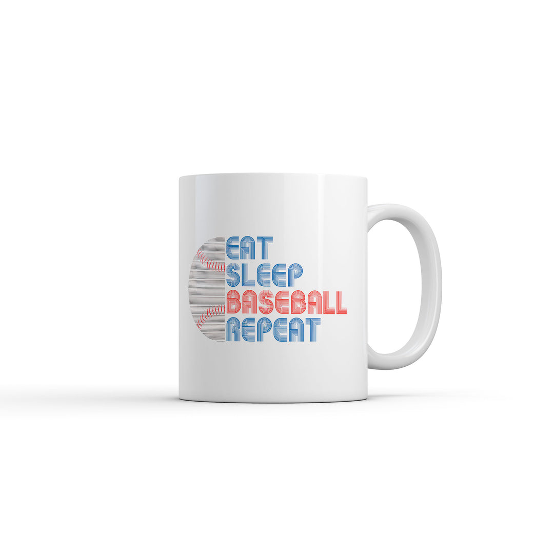 Funny White Eat Sleep Baseball Repeat Coffee Mug Nerdy baseball Sarcastic Tee