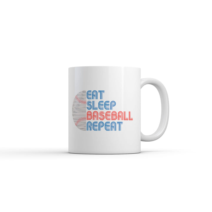 Funny White Eat Sleep Baseball Repeat Coffee Mug Nerdy baseball Sarcastic Tee