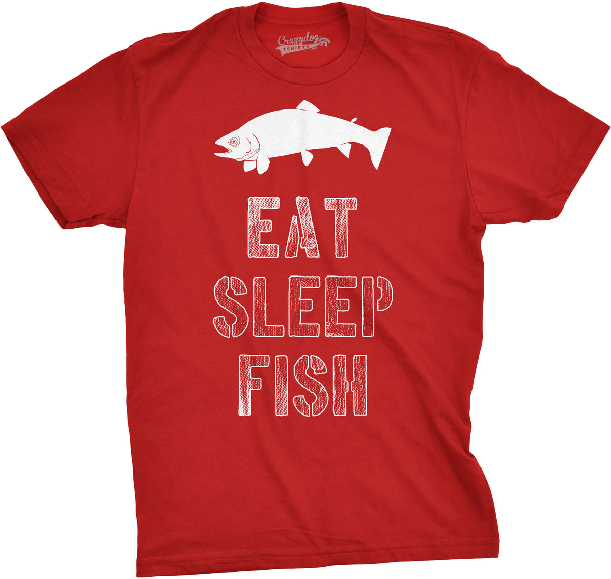Funny Red Eat Sleep Fish Mens T Shirt Nerdy Fishing Retro Tee