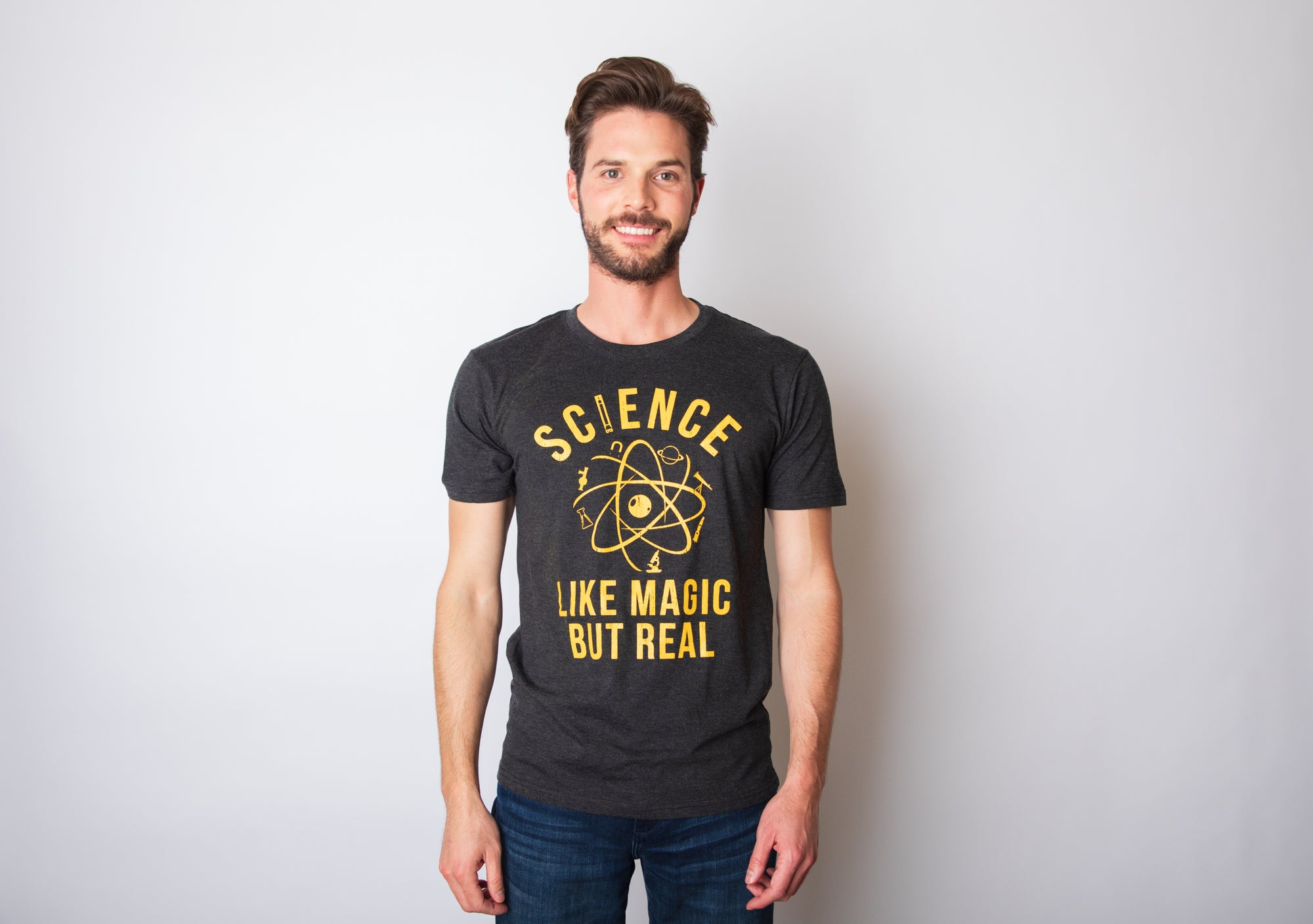 Funny Heather Black Science: Like Magic But Real Mens T Shirt Nerdy Science Nerdy Tee