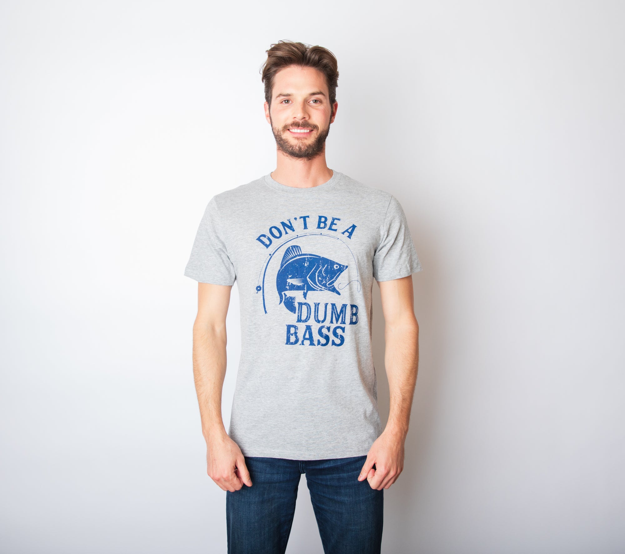 Funny Light Heather Grey Don't Be A Dumb Bass Mens T Shirt Nerdy Fishing Tee