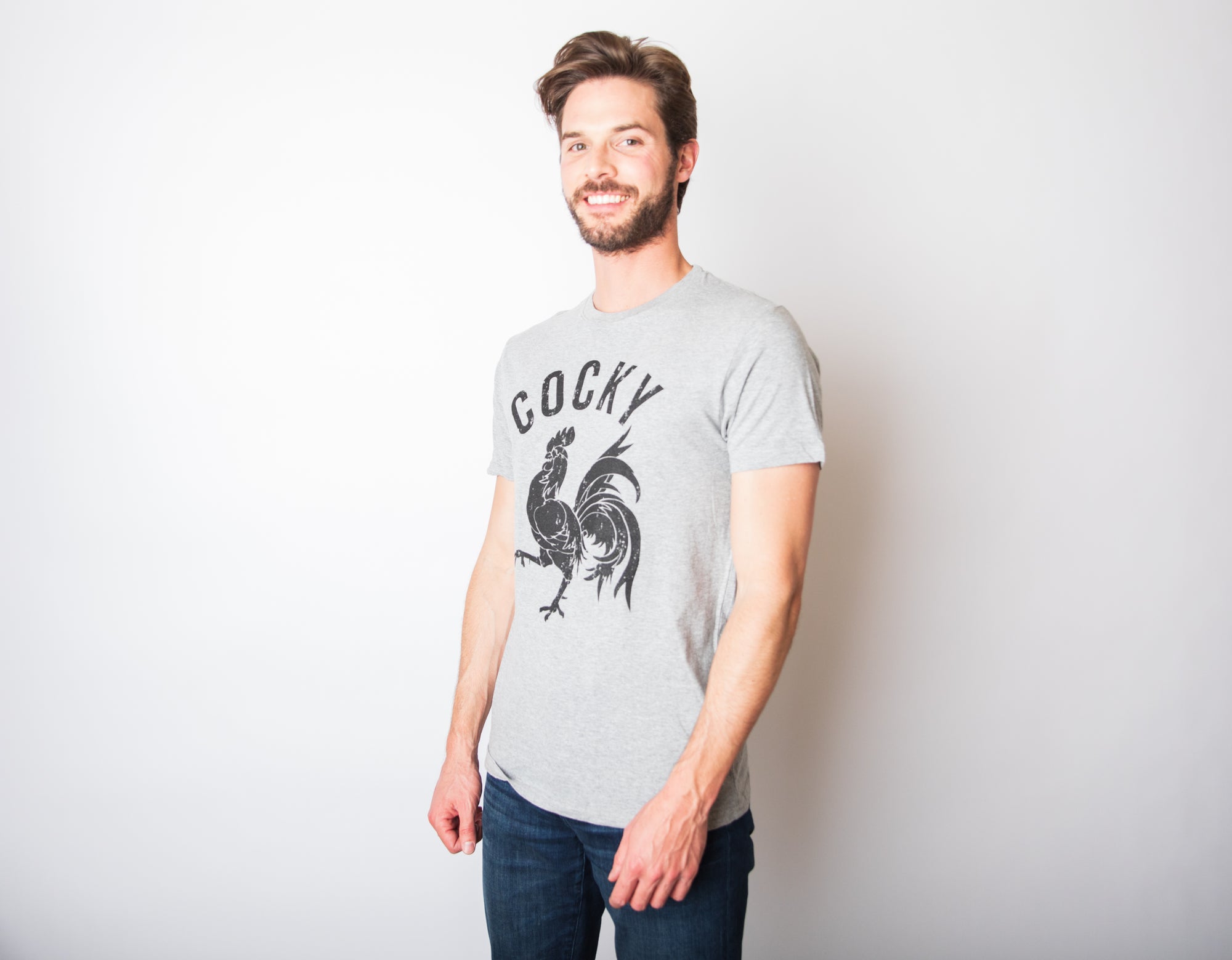 Funny Light Heather Grey Cocky Mens T Shirt Nerdy Animal sex Tee