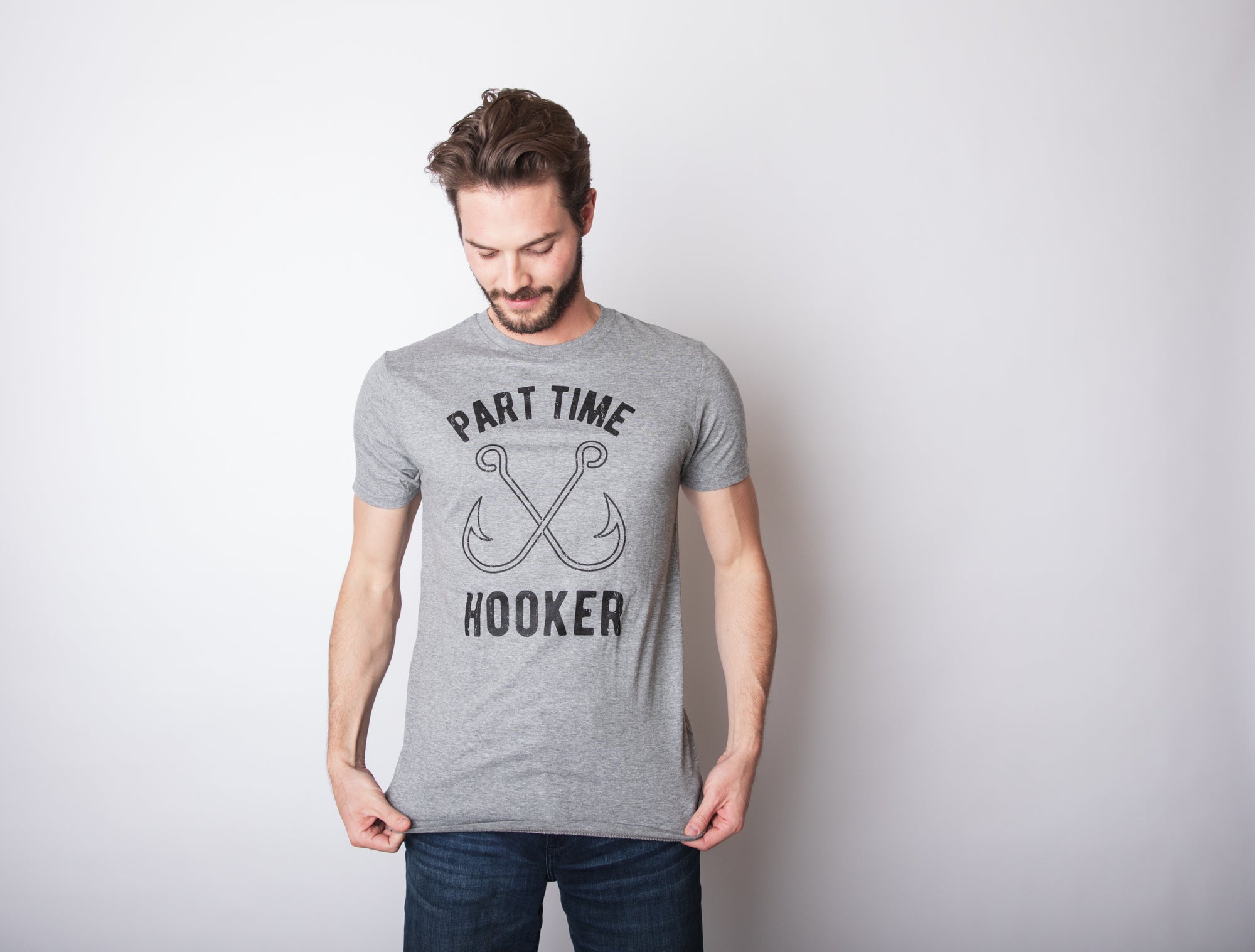 Funny Dark Heather Grey - Part Time Hooker Part Time Hooker Mens T Shirt Nerdy Fishing Tee