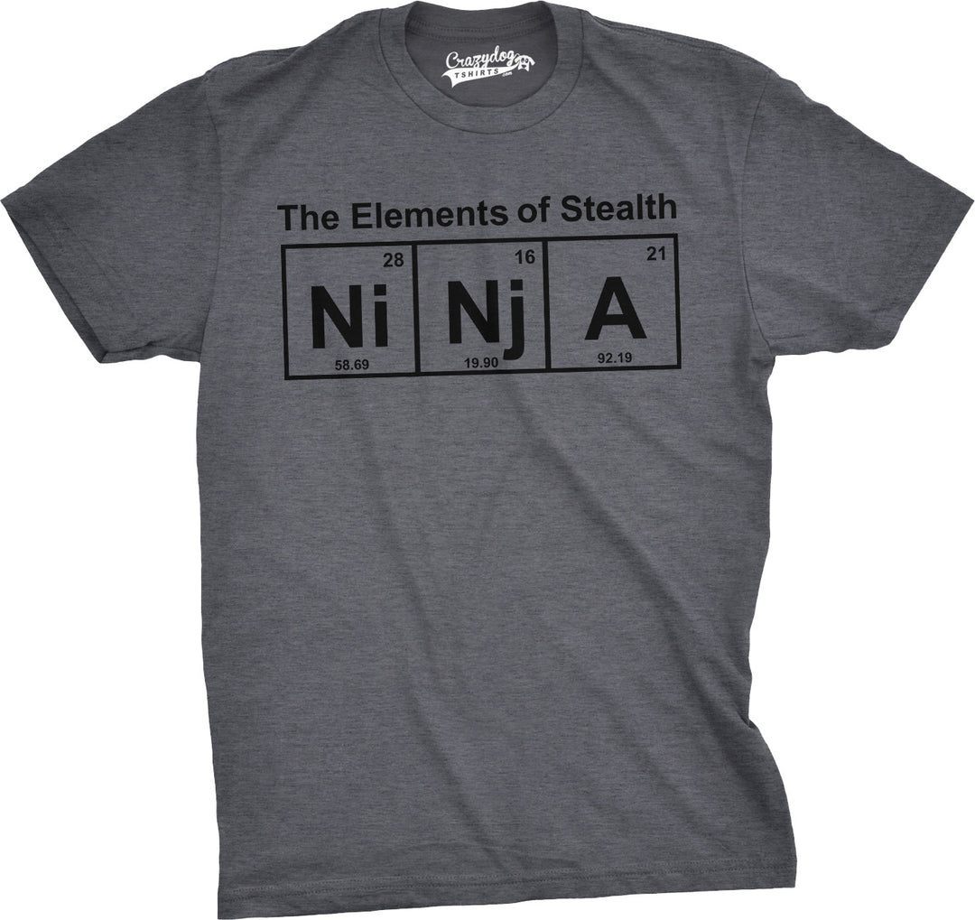 Funny Dark Heather Grey Element of Stealth Mens T Shirt Nerdy Ninja Science Nerdy Tee