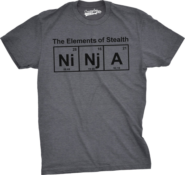 Funny Dark Heather Grey Element of Stealth Mens T Shirt Nerdy Ninja Science Nerdy Tee