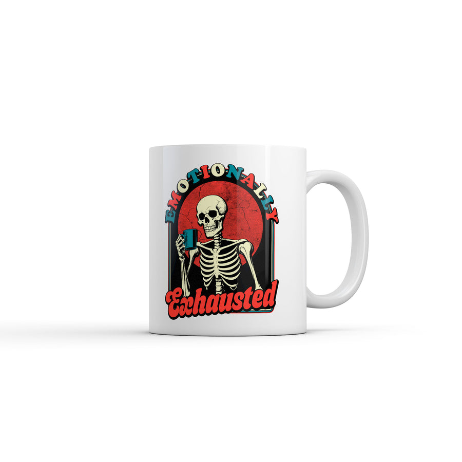 Funny White Emotionally Exhausted Coffee Mug Nerdy mental Tee