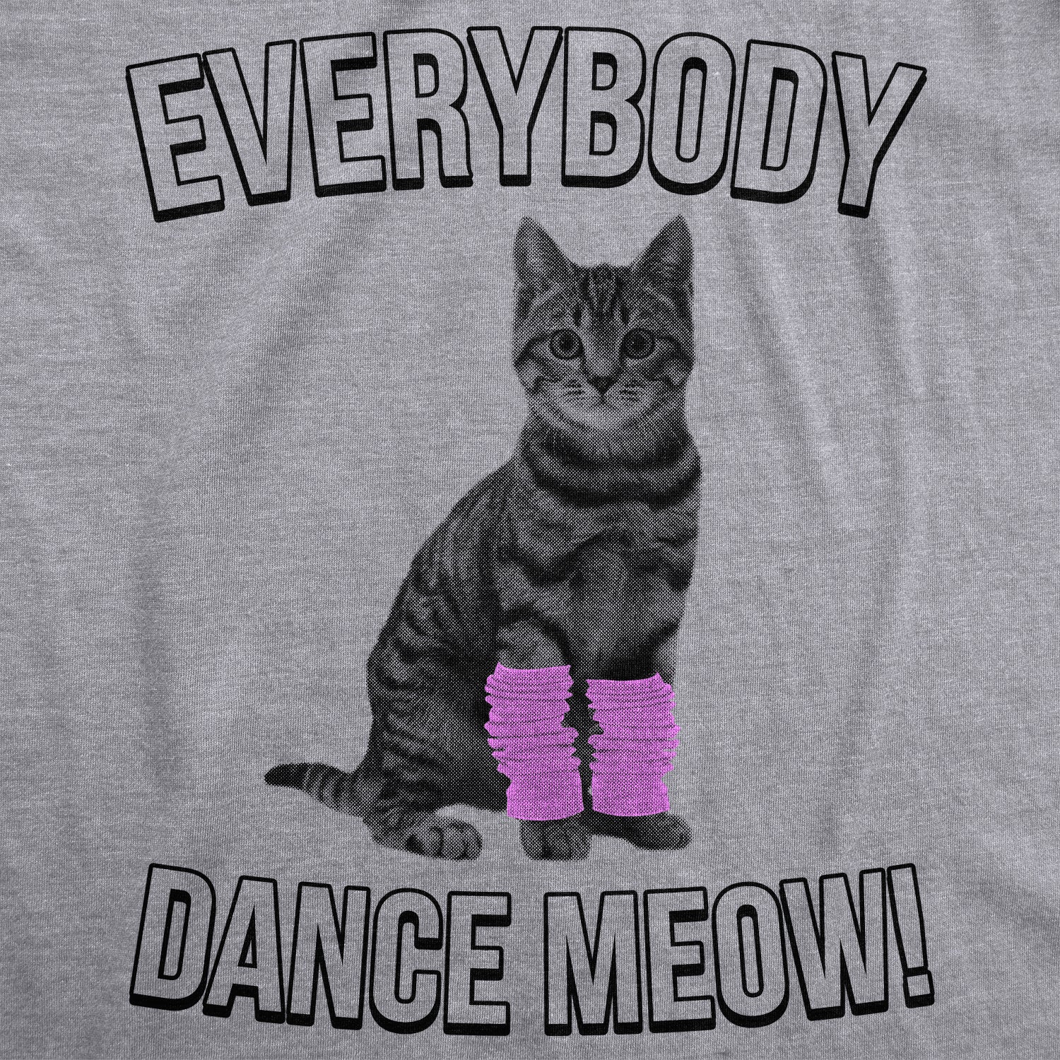 Funny Light Heather Grey Everybody Dance Meow Womens T Shirt Nerdy Cat Music Tee