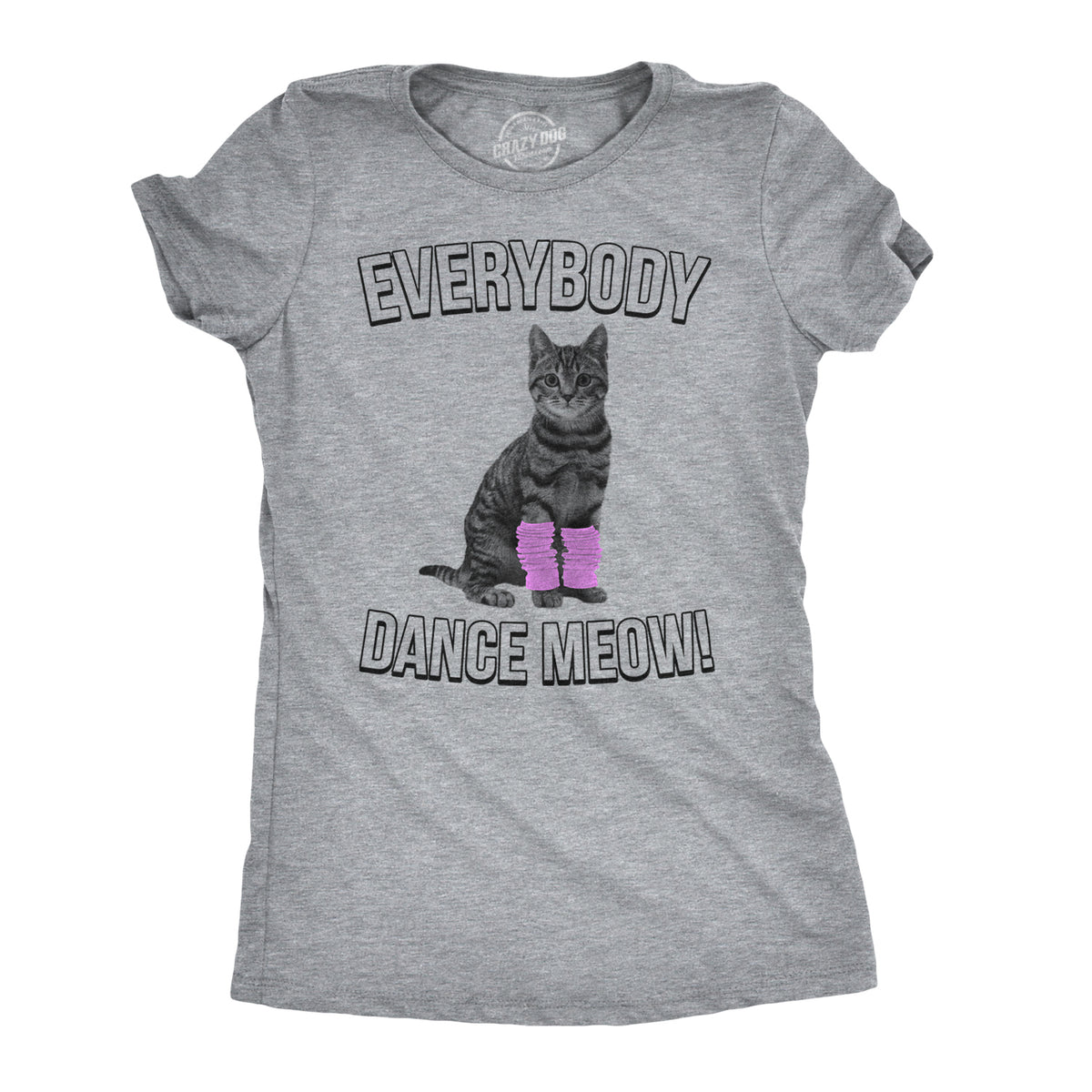 Funny Light Heather Grey Everybody Dance Meow Womens T Shirt Nerdy Cat Music Tee