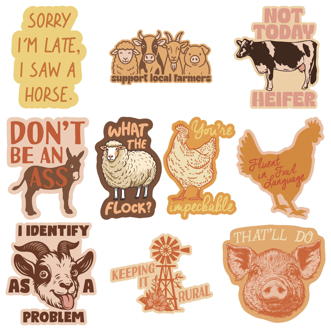 Funny Multi - Farm Animals Farm Animal Stickers Nerdy animal Tee