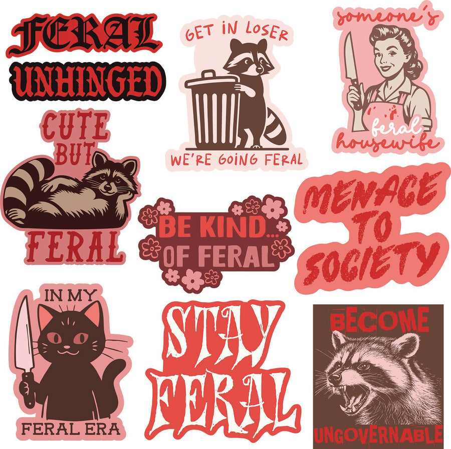 Funny Multi Feral Stickers Nerdy animal Tee