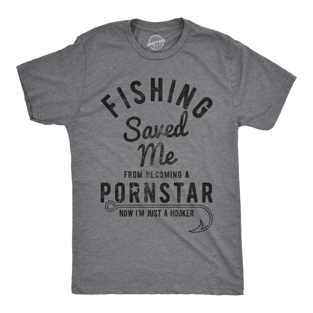Funny Dark Heather Grey Fishing Saved Me Mens T Shirt Nerdy Fishing Tee