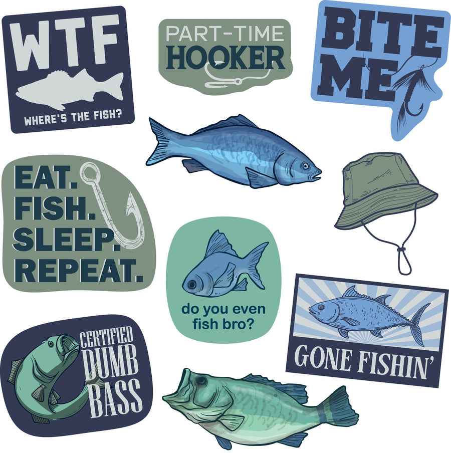 Funny Multi Fishing Stickers Nerdy Fishing Tee