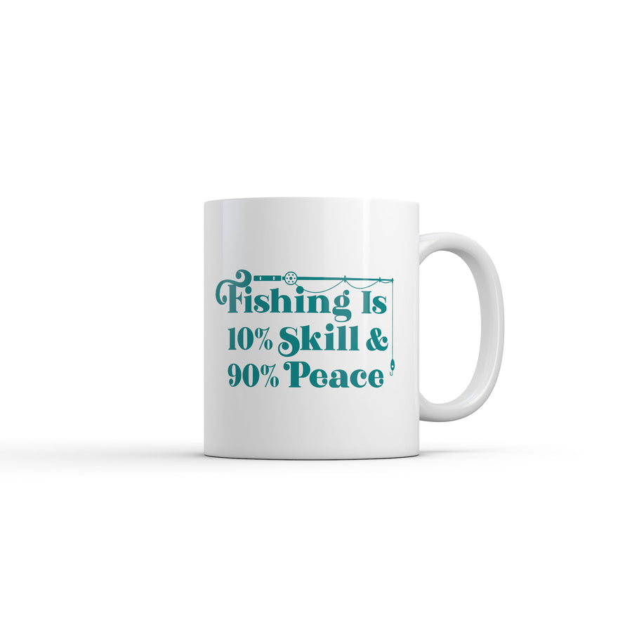 Funny White Fishing Is 10 Percent Skill 90 Percent Peace Coffee Mug Nerdy Fishing Tee
