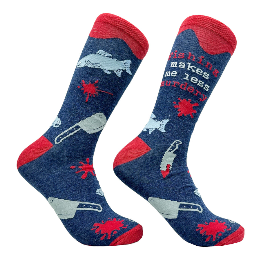 Funny Fishing Murdery Men's Fishing Makes Me Less Murdery Sock Nerdy Fishing Tee