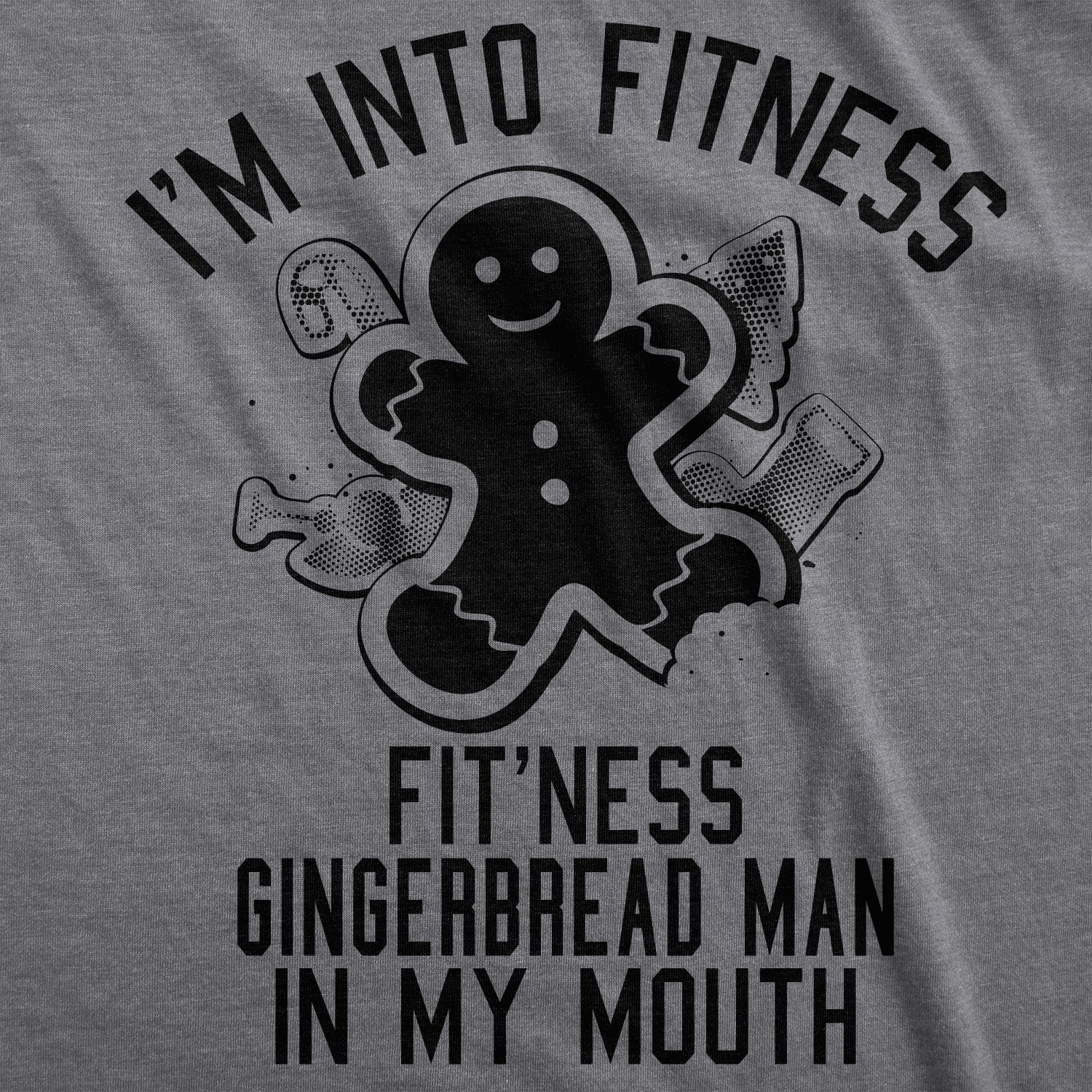 Funny Dark Heather Grey Fitness Gingerbread In My Mouth Mens T Shirt Nerdy Christmas Fitness Food Tee