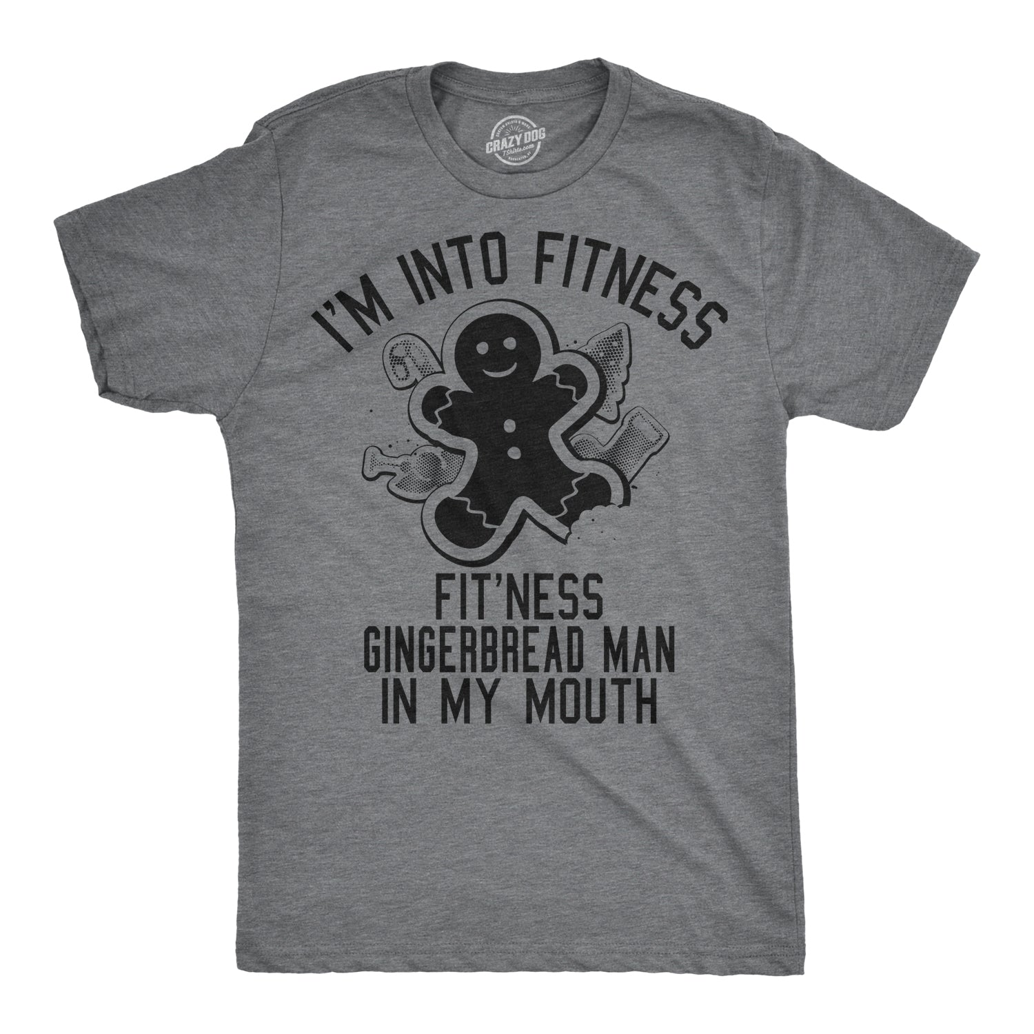 Funny Dark Heather Grey Fitness Gingerbread In My Mouth Mens T Shirt Nerdy Christmas Fitness Food Tee