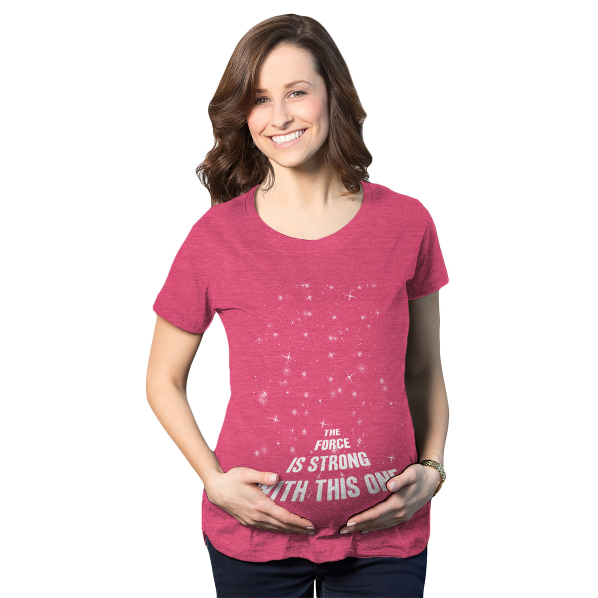 Funny Heather Pink The Force Is Strong With This One Maternity T Shirt Nerdy TV &amp; Movies Tee