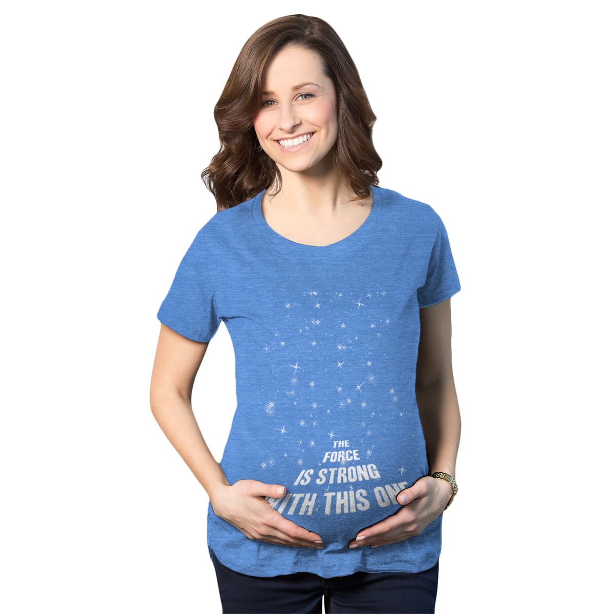 Funny Heather Light Blue The Force Is Strong With This One Maternity T Shirt Nerdy TV &amp; Movies Tee