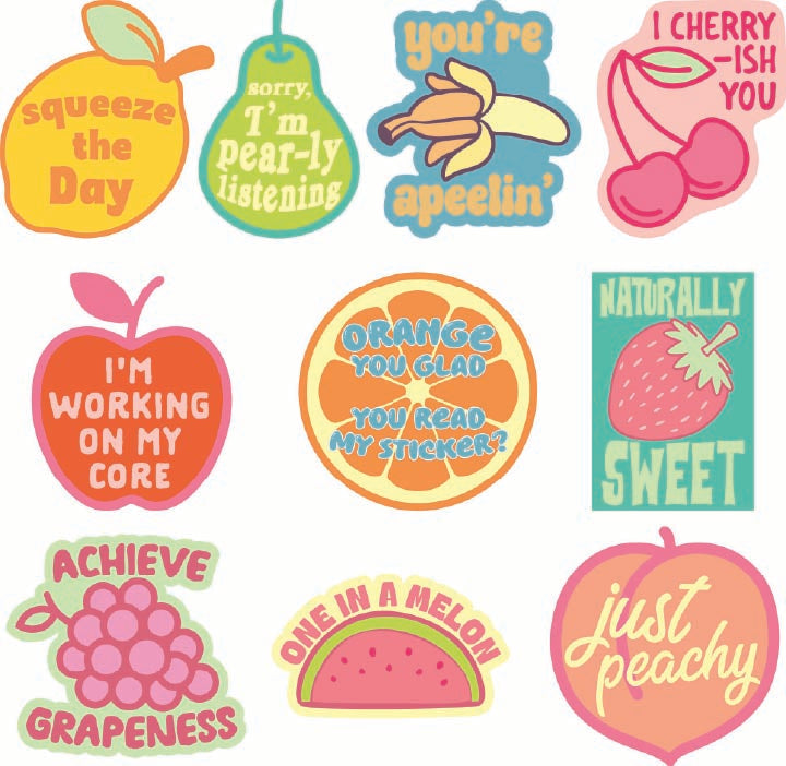 Funny Multi Fruit Stickers Nerdy food Tee