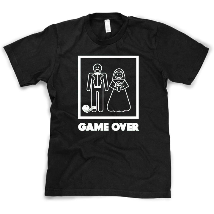 Funny Black Game Over Mens T Shirt Nerdy Video Games Wedding Tee