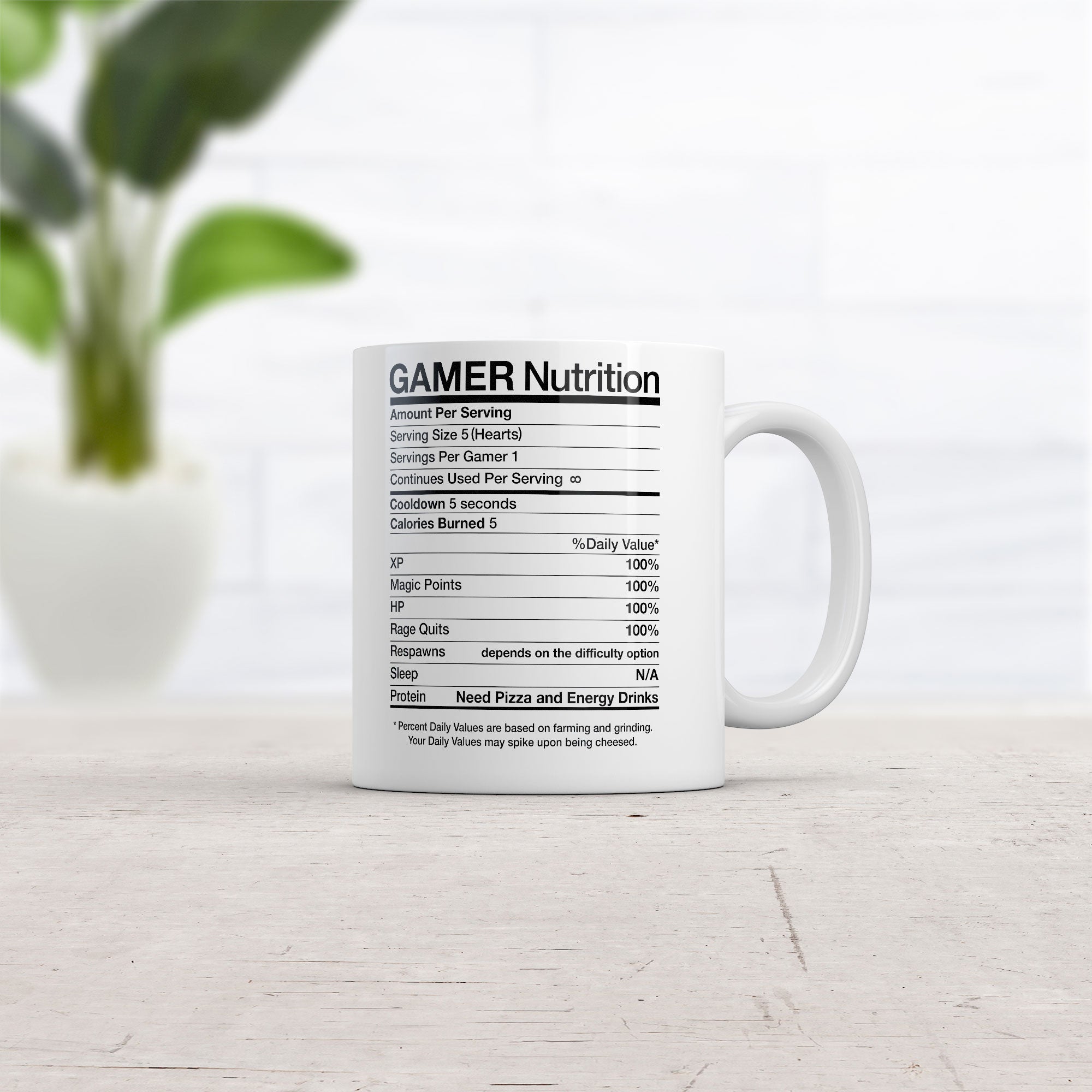 Funny White Gamer Nutrition Coffee Mug Nerdy Food Video Games Sarcastic Tee