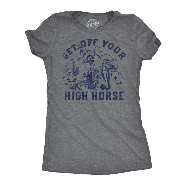 Funny Dark Heather Grey - Get Off Your High Horse Get Off Your High Horse Womens T Shirt Nerdy animal sarcastic Tee