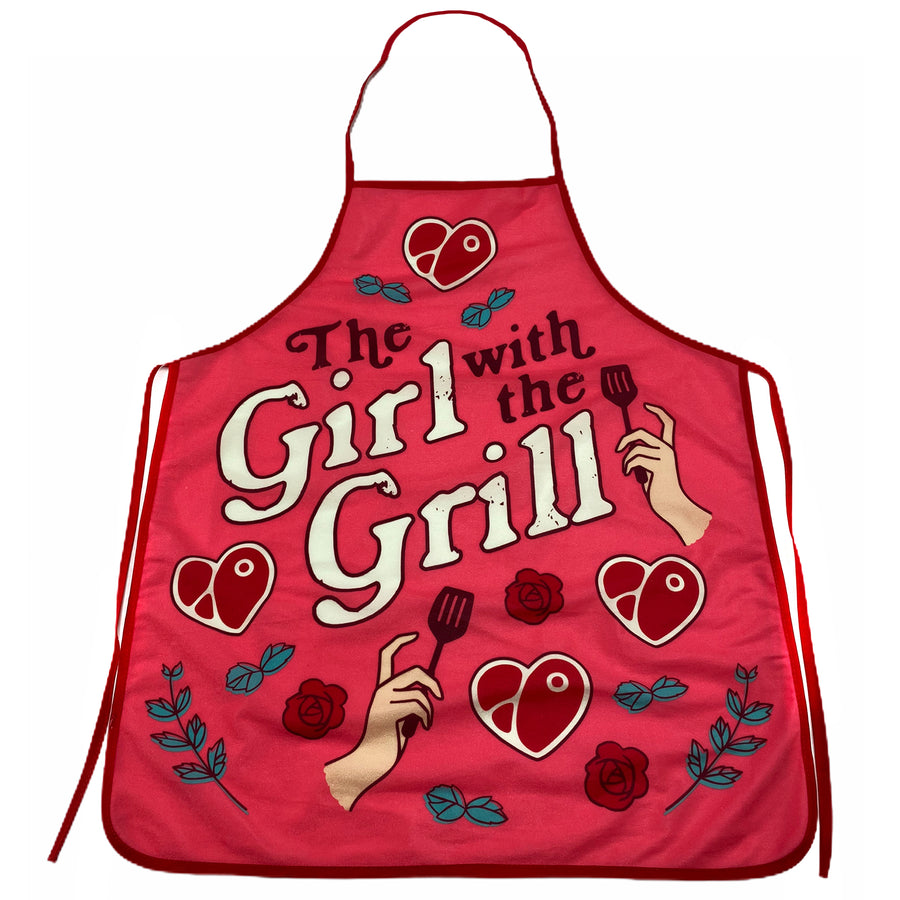 Funny Red The Girl With The Grill Apron Nerdy Food Tee
